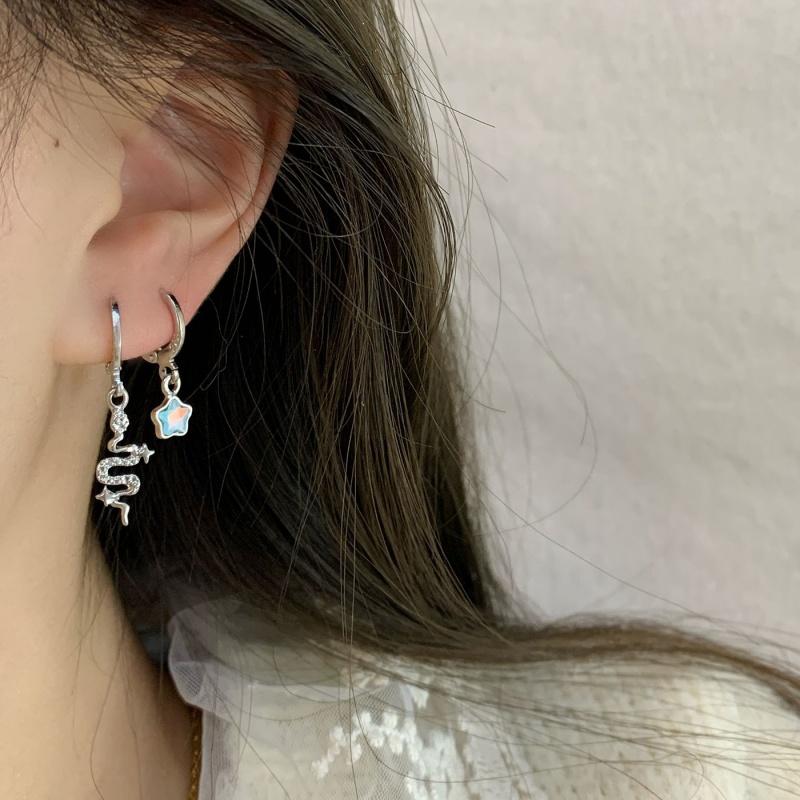 6Pcs/set Snake Blue Crystal Star Zircon Hoop Earrings Set Women Y2K Jewelry Accessories Gift for Date Party Travel