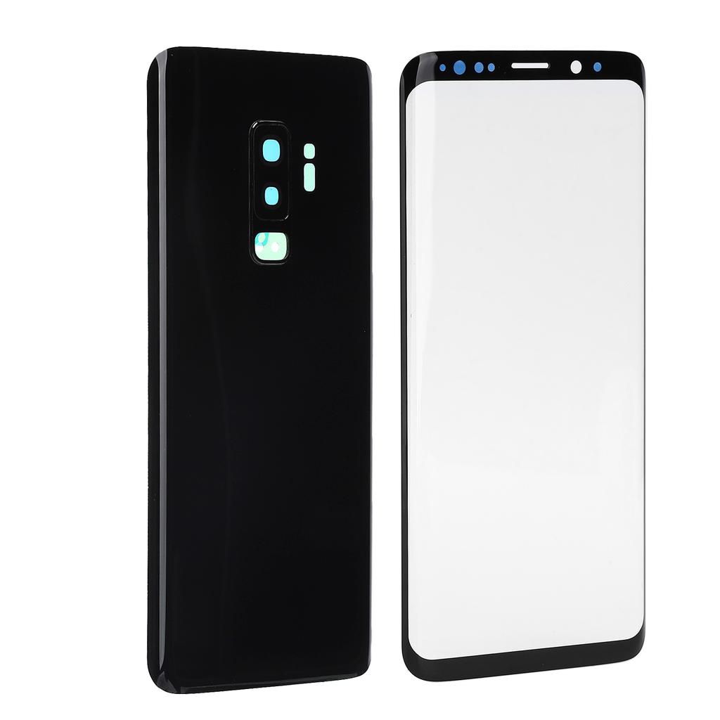 Phone Rear Back Glass Cover Front Screen Glass Lens Replacement Set for Samsung S9+ G965(Black )