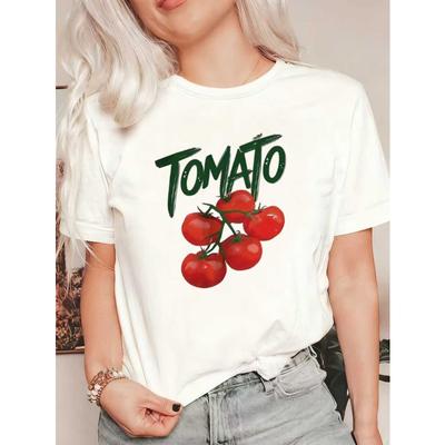 Übergroßes T-Shirt Schwarz Tomaten-Print mit Kirschtomaten und Text für Freizeitkleidung