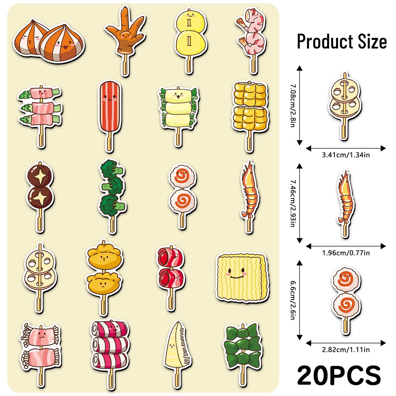 20 Cute Food Skewer Magnetic Refrigerator & Cabinet Stickers 5.5-8.5 CM