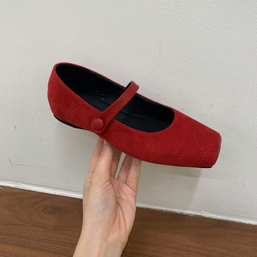 Jonmei for San retro suede word with shallow mouth Mary Jane female 2025 ballet little red shoes female