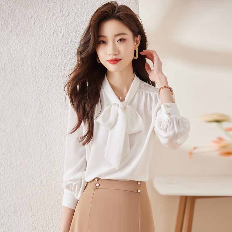 Women's Chiffon Bow Long-Sleeved Shirt