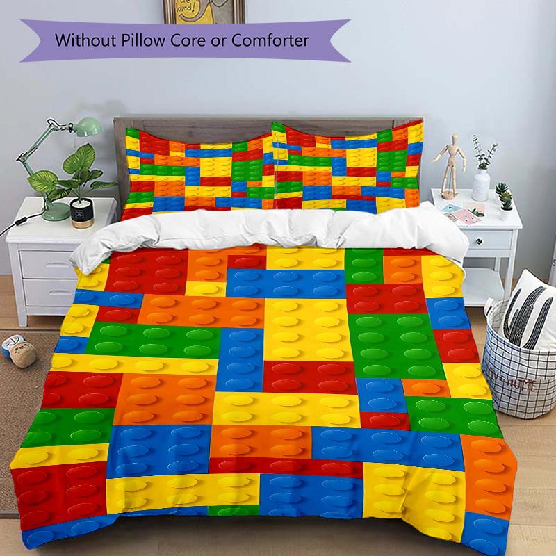 3-delige beddengoedset Bouwsteen legpuzzel Bevat 1 Dekbed + 2 Kussenslopen, Zonder Kussenvullingen, Zacht Comfortabel, Lichtgewicht Br
