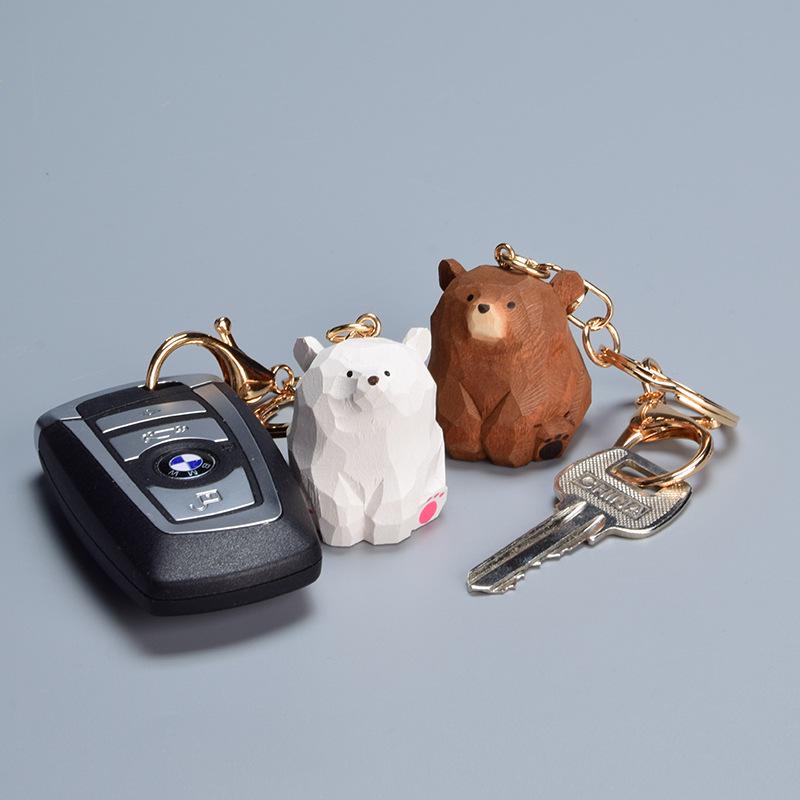Hand-Carved Bear Keychain Pendant - Brown/Polar Bear Ornament & Birthday Gift