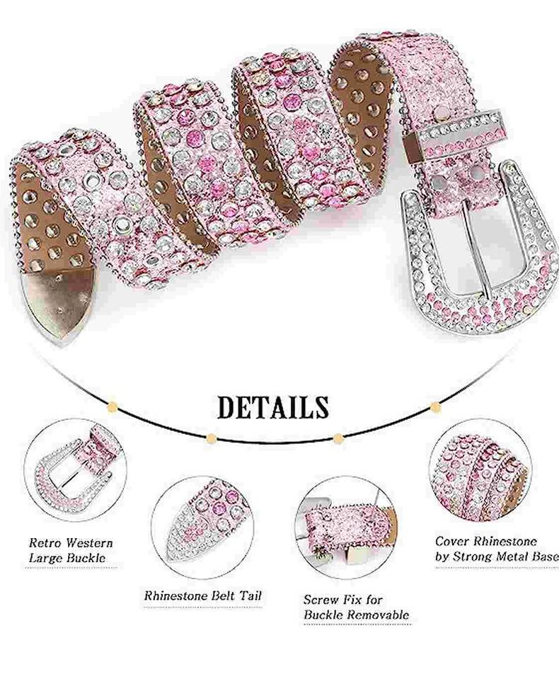 Vintage Rhinestone Sparkly Punk Belt with High-End Pin Buckle
