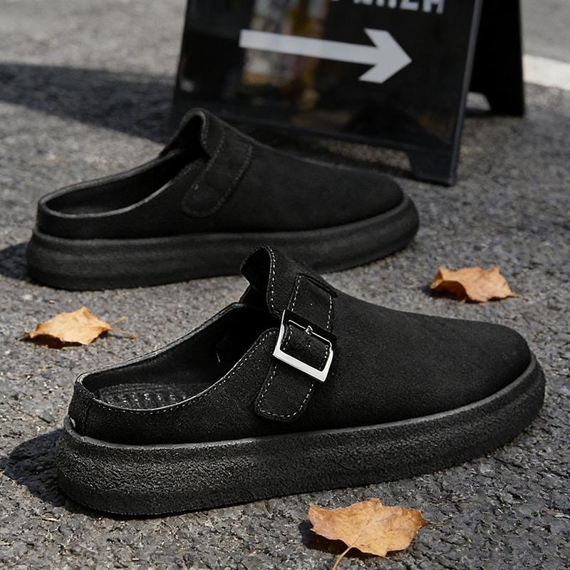 Platform Mules for Men Closed Toe Slip On Shoes Wide Toe Open Back Casual Loafers Slippers Flat Sneakers Non-Slip Lazy Drivers