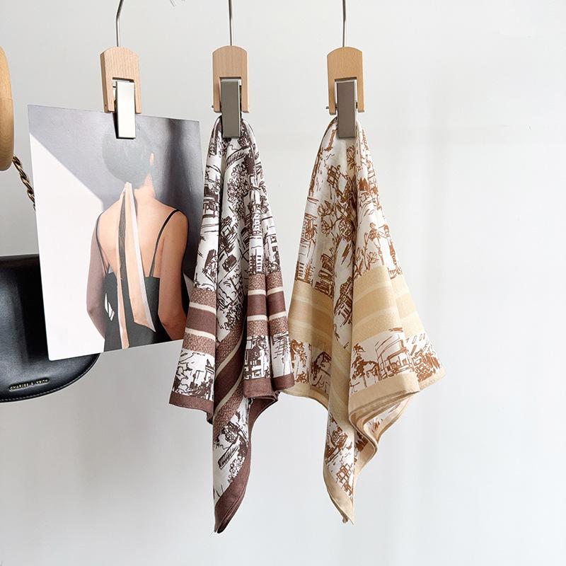Chinese style ink silk hair feel small square scarf women's autumn and winter versatile professional wear scarf scarf high-end silk scarf women