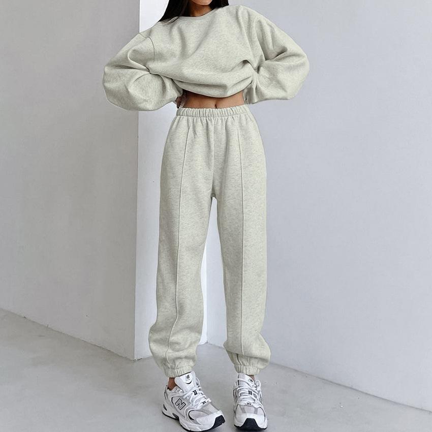 Grey fleece sweater loose set 1116 European and American new autumn fashion women's sports two-piece set