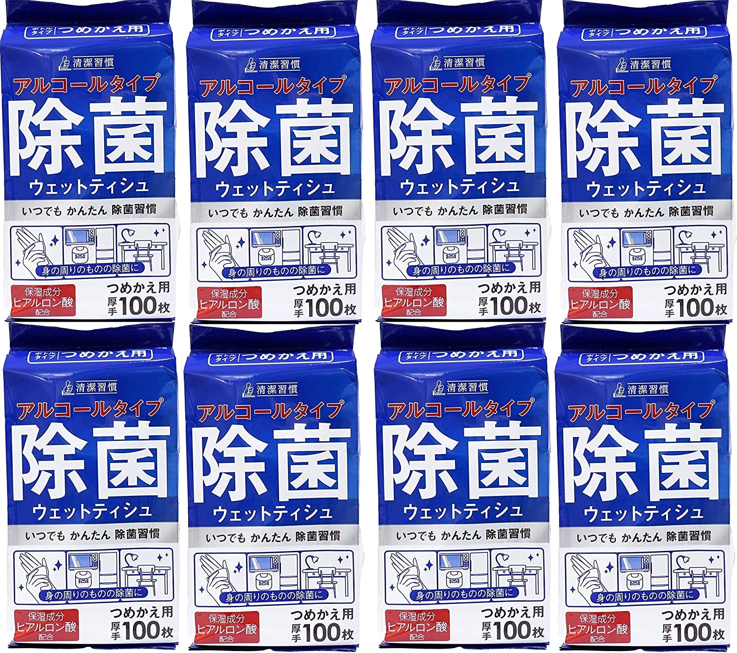 

Сменный блок влажных дезинфицирующих салфеток II Mono Honpo Cleanliness Habit, 100 шт. x 8 шт. (Иимоно Хонпо) [Оптовая покупка]