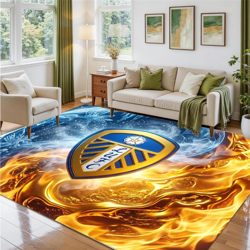 Leeds United Football Design Crystal Velvet Rug Soft Decorative Mat for Bedroom Entrance