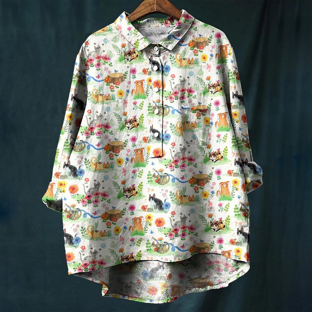 2025 European & American Casual Holiday Long-Sleeve Hawaiian Print Shirt