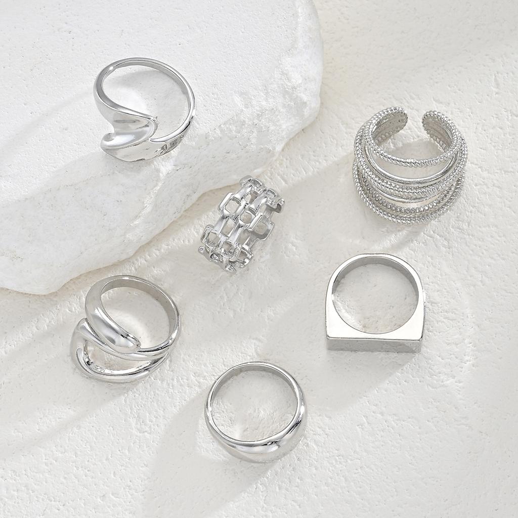 6 Pcs/Set Fashion Vintage Metal Rings For Women Punk Hip Hop Gold Silver Color Irregular Knuckle Joint Ring Daily Jewelry