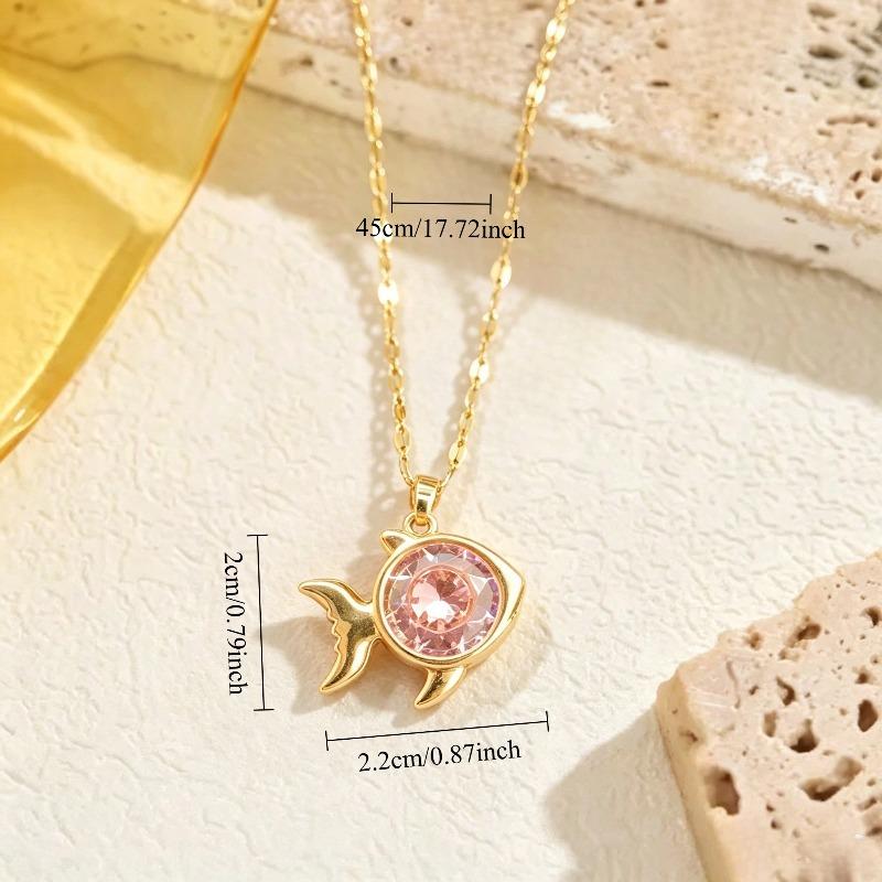 A diamond-encrusted artificial rhinestone multi-color fish pendant necklace, French elegant retro fashion, simple and trendy, versatile, suitable for