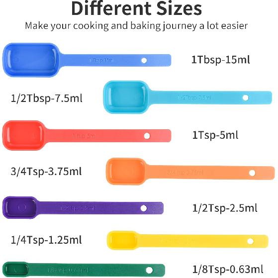 Measuring Cups and Spoons Set 15, 7 Plastic Measuring Cup Set, 7 Spice Long Handle Measuring Spoons with 1 Leveler for Kitchen and Baking, Dry Metric