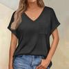 Womens Tops Short Sleeve V-Neck Shirts With Chest Pockets Loose Casual Basic Tees Summer Clothes