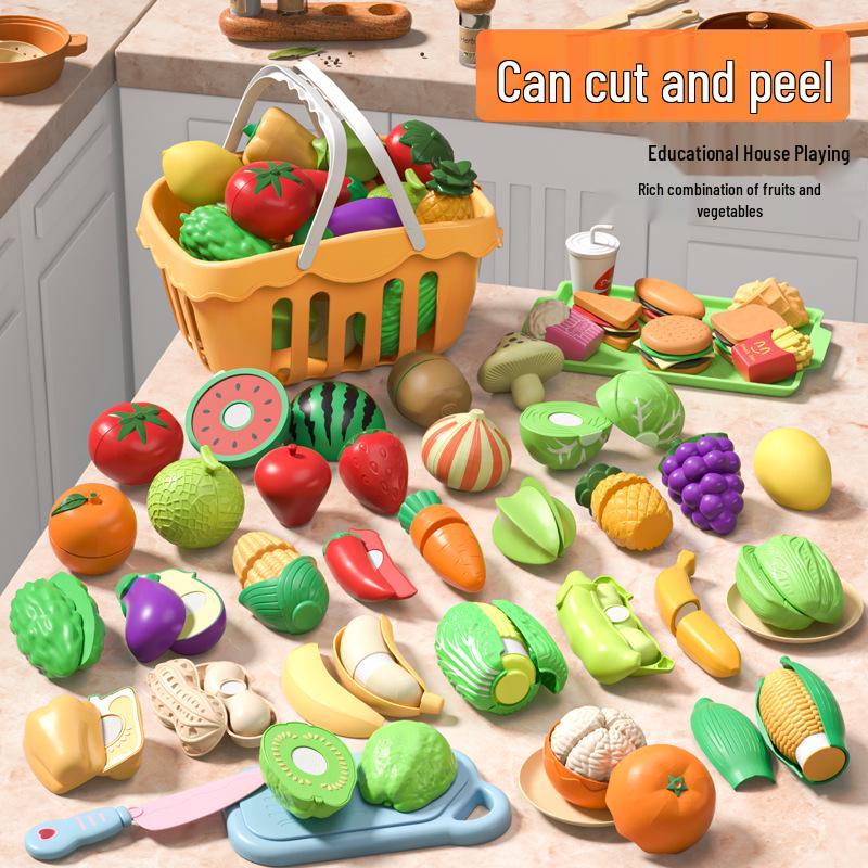 

Toddler Role Play Kitchen Set: Cutting Vegetables, Fruits & Pizza Toys Standard