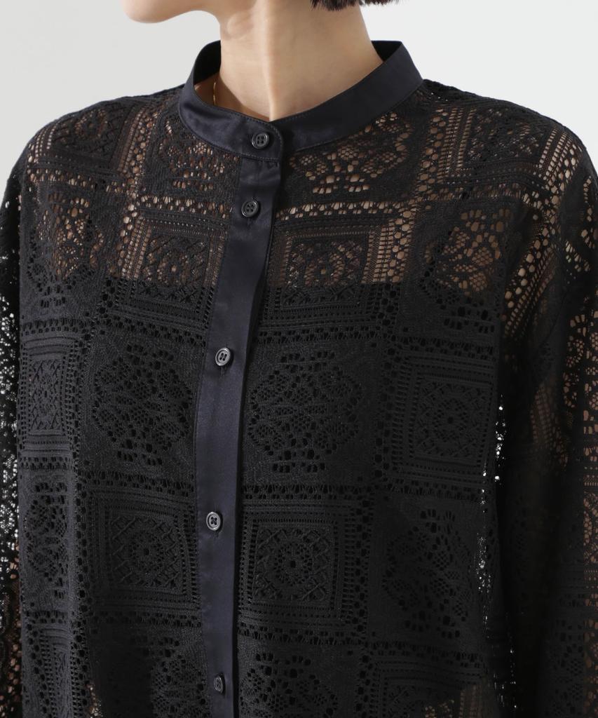Nano Universe Band Collar Lace Shirt Be Paired with Other F 010 Black Women's (Can Items) 673-5120315