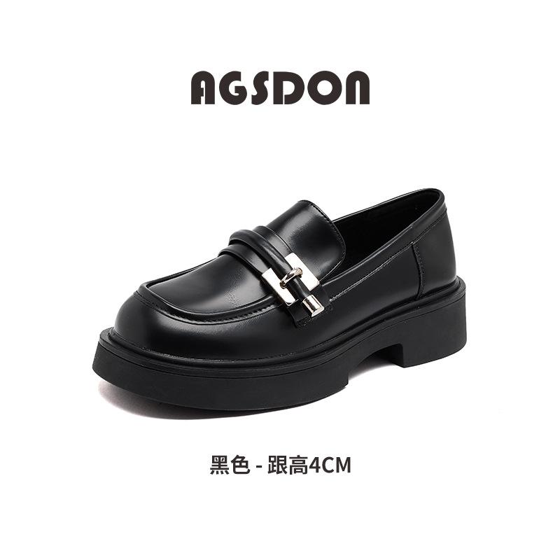 Augustine loafers women's 2025 new summer platform thick heel one pedal French single shoes British small leather shoes