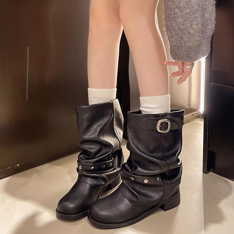 

Модные женские модные ботильоны на каблуке с пряжкой 2025 Зимняя элегантная обувь Классические зимние ботинки челси Дизайнерские крутые Zapatillas De Mujer 38