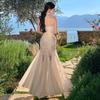 Abito Sirena a Rete Floreale 3D French Chic con Spalline - Vita Sagomata, Stile Estivo, Elegante e Sexy