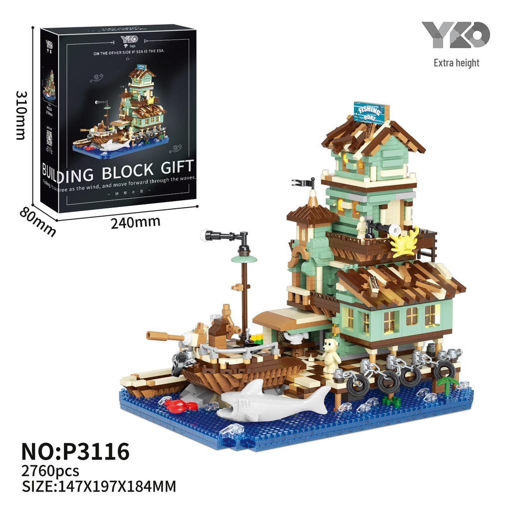 Seaside Boathouse Reconnaissance Nautical Fishing House Building Blocks, Compatible with Lego, Educational Toy & Gift