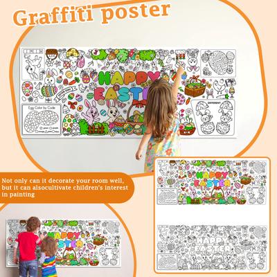 Décoration de Fête de Pâques Affiche à Colorier Puzzle DIY Rouleau Graffitis Lapins Décoration de Carnaval