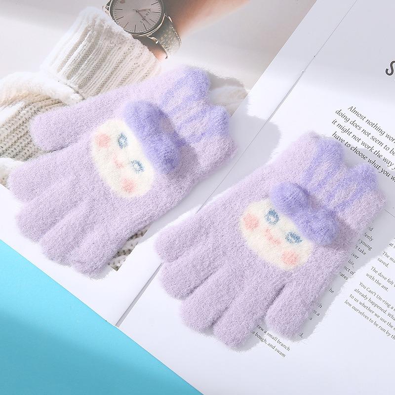 Cute Children's Wool Knitted Warm Gloves Winter Cold Protection Thickened Five Fingers Go To School Writing Play Snow Cycling