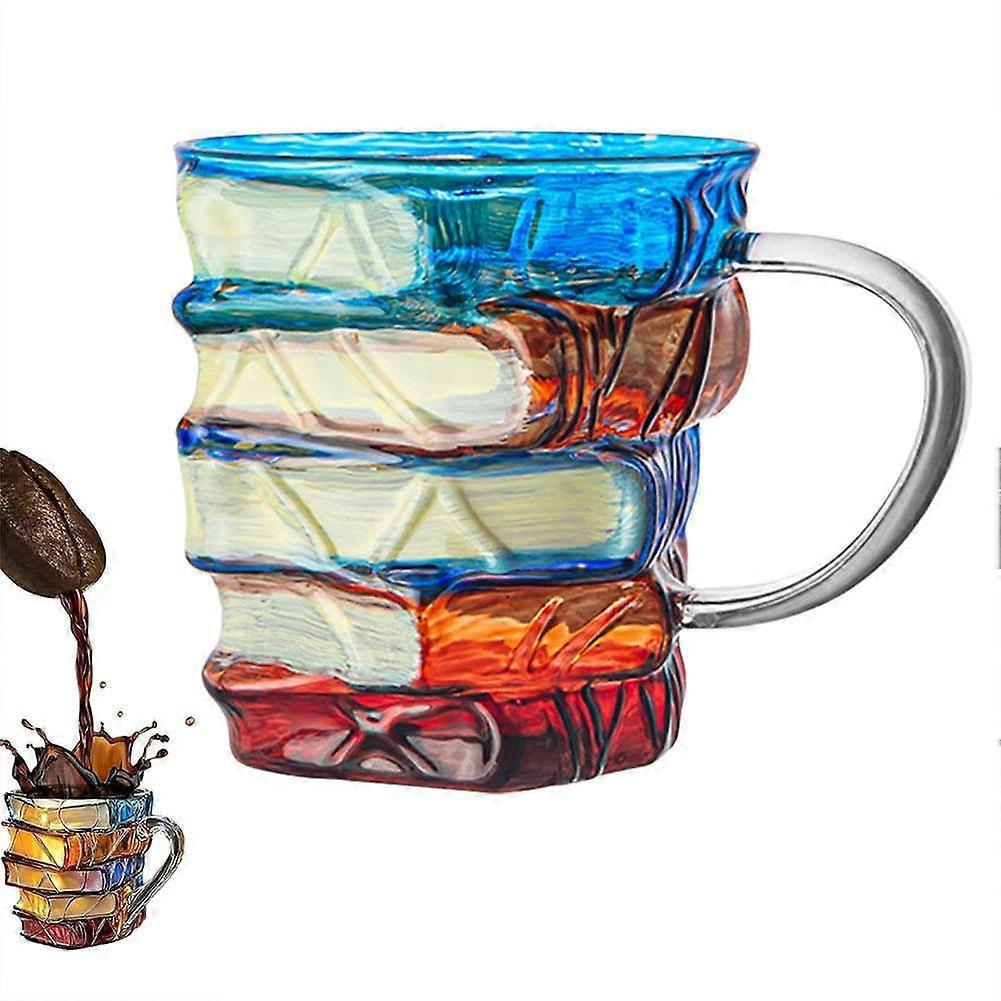 Home Novelty Coffee Cup Borosilicate Glass Cup Hand-Painted Stacked Book Mug