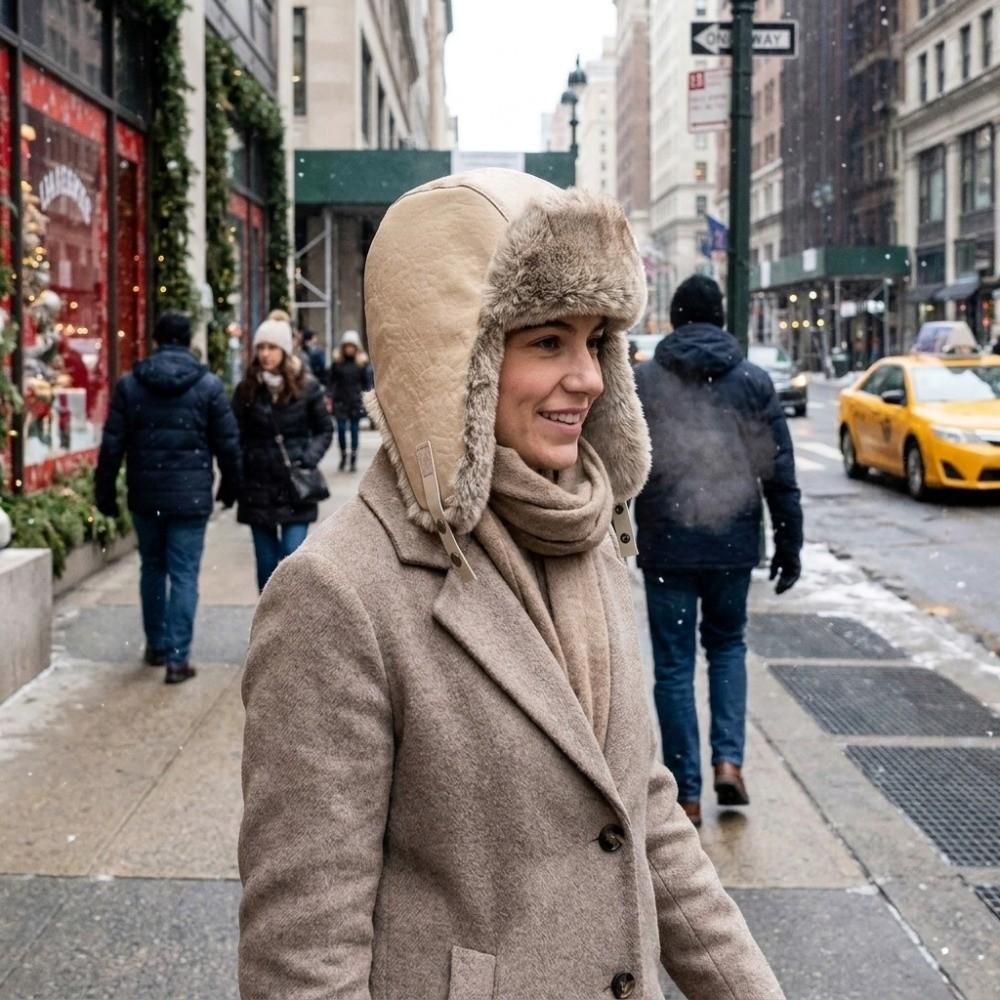 Vintage Pu Leather Pilot Hat Thicked Ear Protection Hat Neutral Winter Ski Cap Cycling
