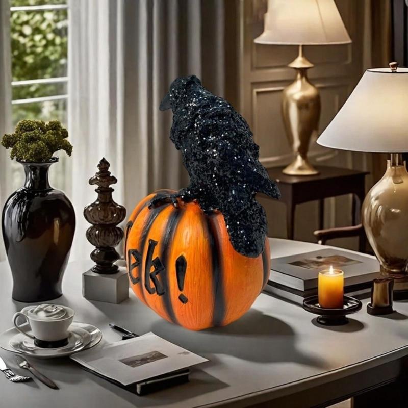 Festival Crow And Pumpkin Resin Statue Halloween Decoration For Indoors Outdoor Party Homes Decors