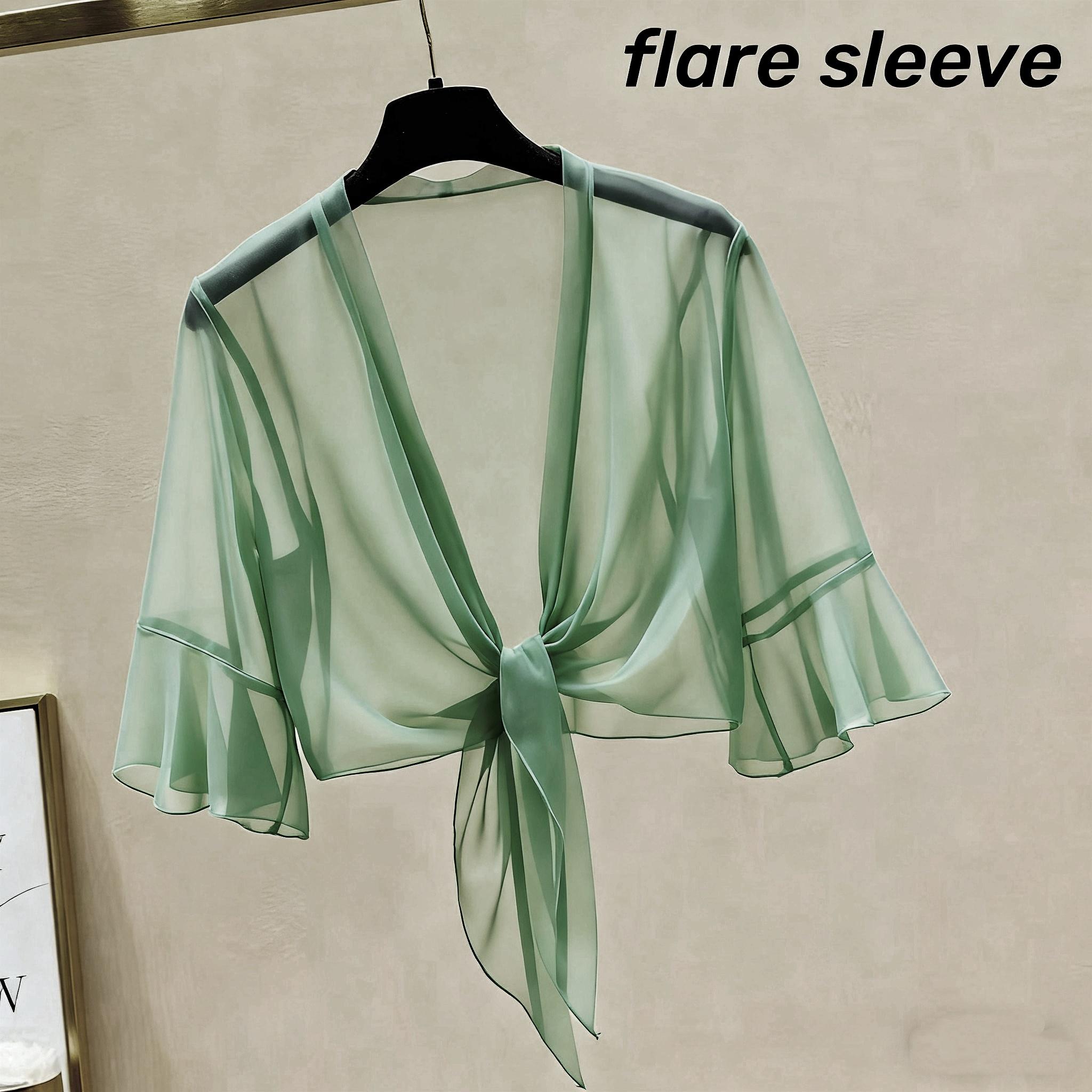 FEI JUN Chiffon Effen Kleur Vest, Zomer Sjaal Los Elegante Blouse, Dames Dunne Zonwerende L Fit 55-62KG groen