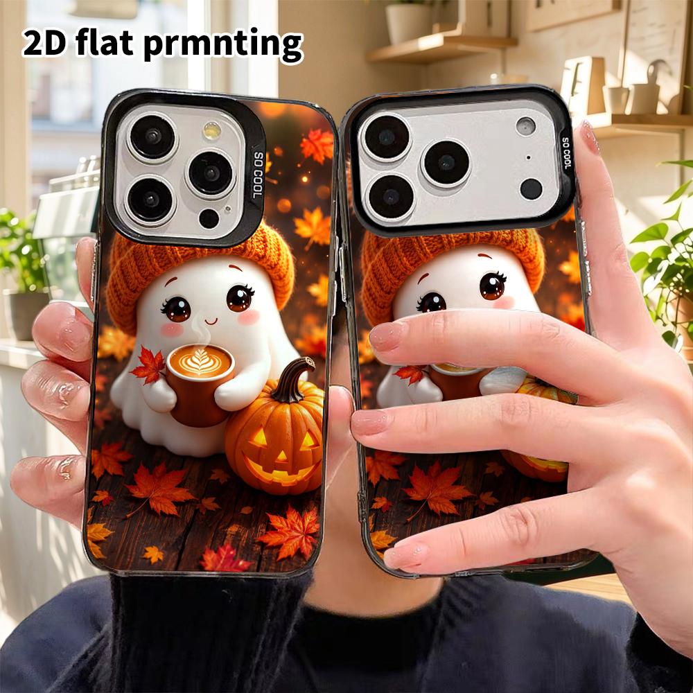 Phone Case: 2D Flat Design, Suitable for iPhone 18 17 16 15 14 13Pro In Silver and Color, Couple Style, Coffee Ghost, Christmas and Halloween Gifts