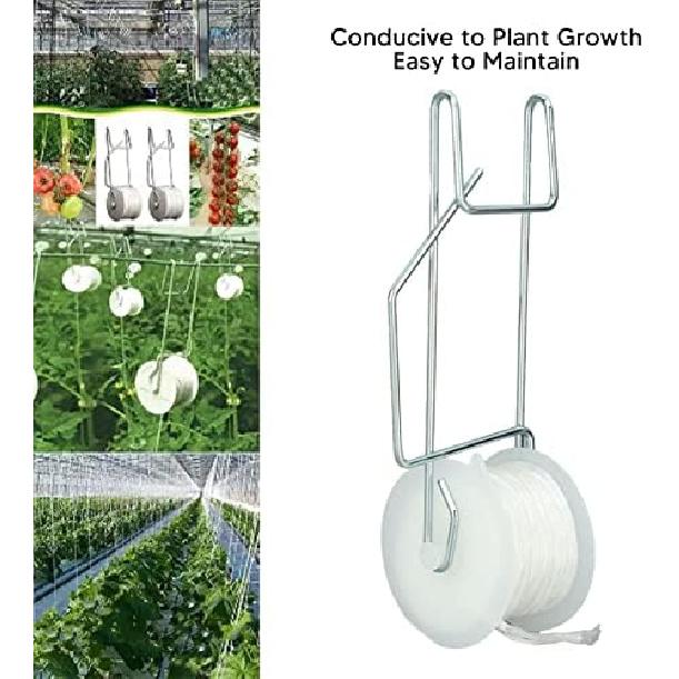 6PCS Tomato Trellis Roller Hooks, Tomato Support Hooks Set for Greenhouse, Tomato Roller Hooks with 15M String, Flower Vine Twine Crop Trellis Kit