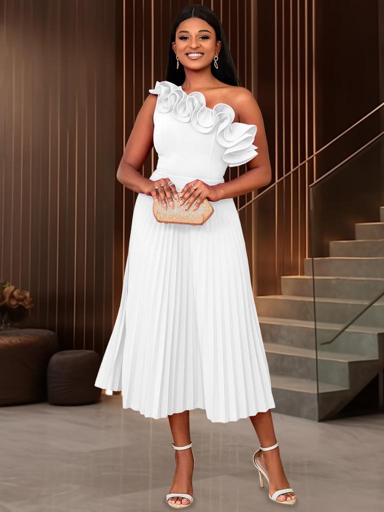 AOMEI A Line Pleated Dresses for women One Shoulder Ruffles High Waist  Elegant Long Prom Midi Evening Party Large Size Gowns Outfits Summer Buy  cheaply on Joom