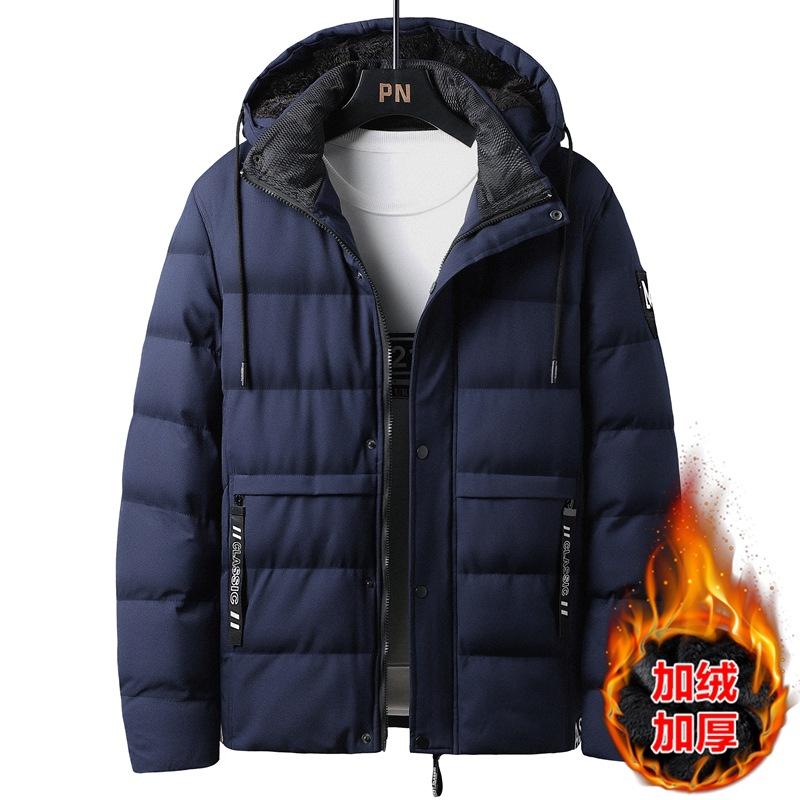 

Hooded stand-up collar cotton jacket men s winter youth Hong Kong style thickened bread jacket warm jacket padded jacket 5XL темно-синий