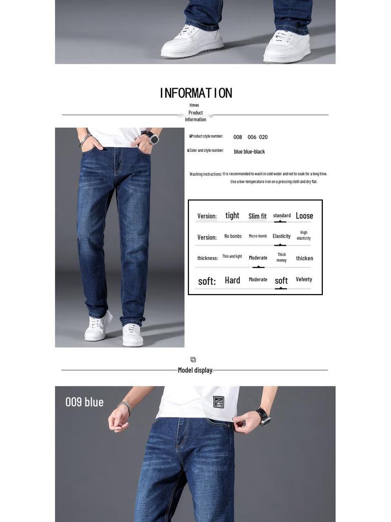 Men's Mid-Rise Loose Straight-Leg Stretch Jeans - Spring, Summer, Autumn