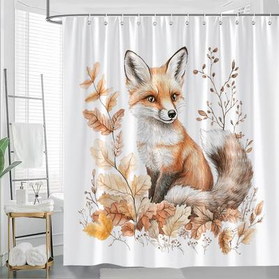 1 pièce Rideau de douche Renard d'Automne - Renard Mignon dans les Feuilles d'Automne Thème Nature, 70,8x70,8 Pouces, Polyester, Lavable en Machine, avec 12 Crochets