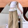 Women's High Waist Khaki Lace Trim Wide Leg Jeans - Spring/Autumn 2025
