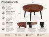 Tavolino da Caffè Rotondo in Legno Scuro con Piano Spesso 5 cm con Anelli Annuali, e Gambe in Metallo Nero; Ideale per Soggiorni Piccoli