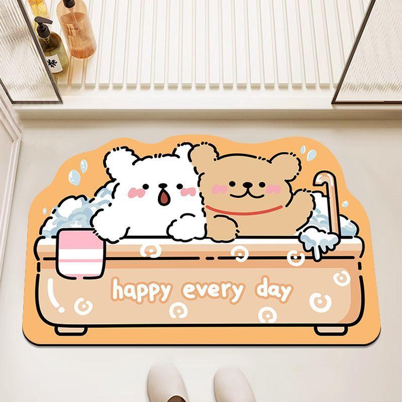 Line Puppy Diatom Mud Floor Mat Bathroom Water Absorption Quick-drying Foot Mat Bathroom Dirt-resistant and Easy To Handle Anti-slip Floor Mat