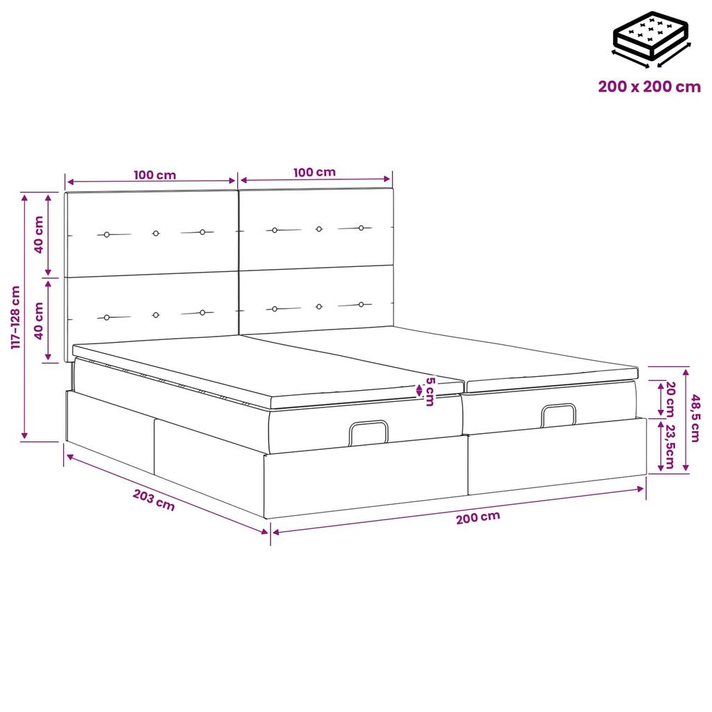 Ottoman Bed with Mattress and LED Cream 200 X 200 Cm Fabric