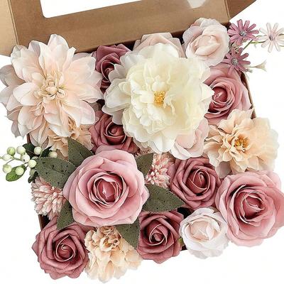 Artificial Flowers Combo Flowers Mix Silk Flowers Roses Peonies with Stems for DIY Wedding Bridal Bouquets Baby Shower Table Centerpieces Home Decor