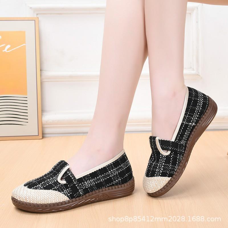 Womens Slip-On Flat Loafers Comfortable Cotton Fabric Casual Shoes Non-Slip Rubber Sole