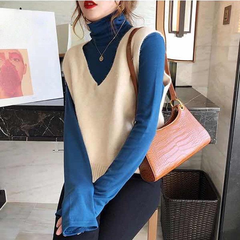 Spring and Autumn Fashion All-match Vest Women's Short Knit Waistcoat Solid Color Sleeveless Women's Sweater