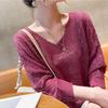 Women's's Thin Spring Loose Bat Shirt Short Top V-neck Hook Flower Hollow Knitted Sweate Crocheted Hollow Knitted Three-quarter Sleeve Blouse