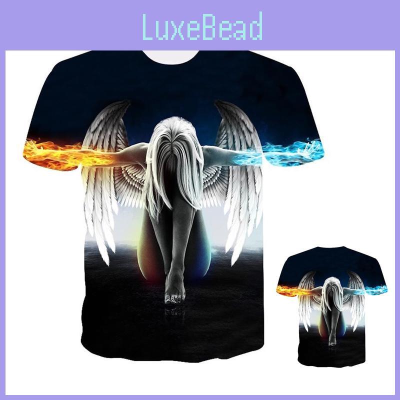 Exquisite Fire Ice Wings Angel Printed 3d T-shirts With Hip Hop Flair For Trendsetters