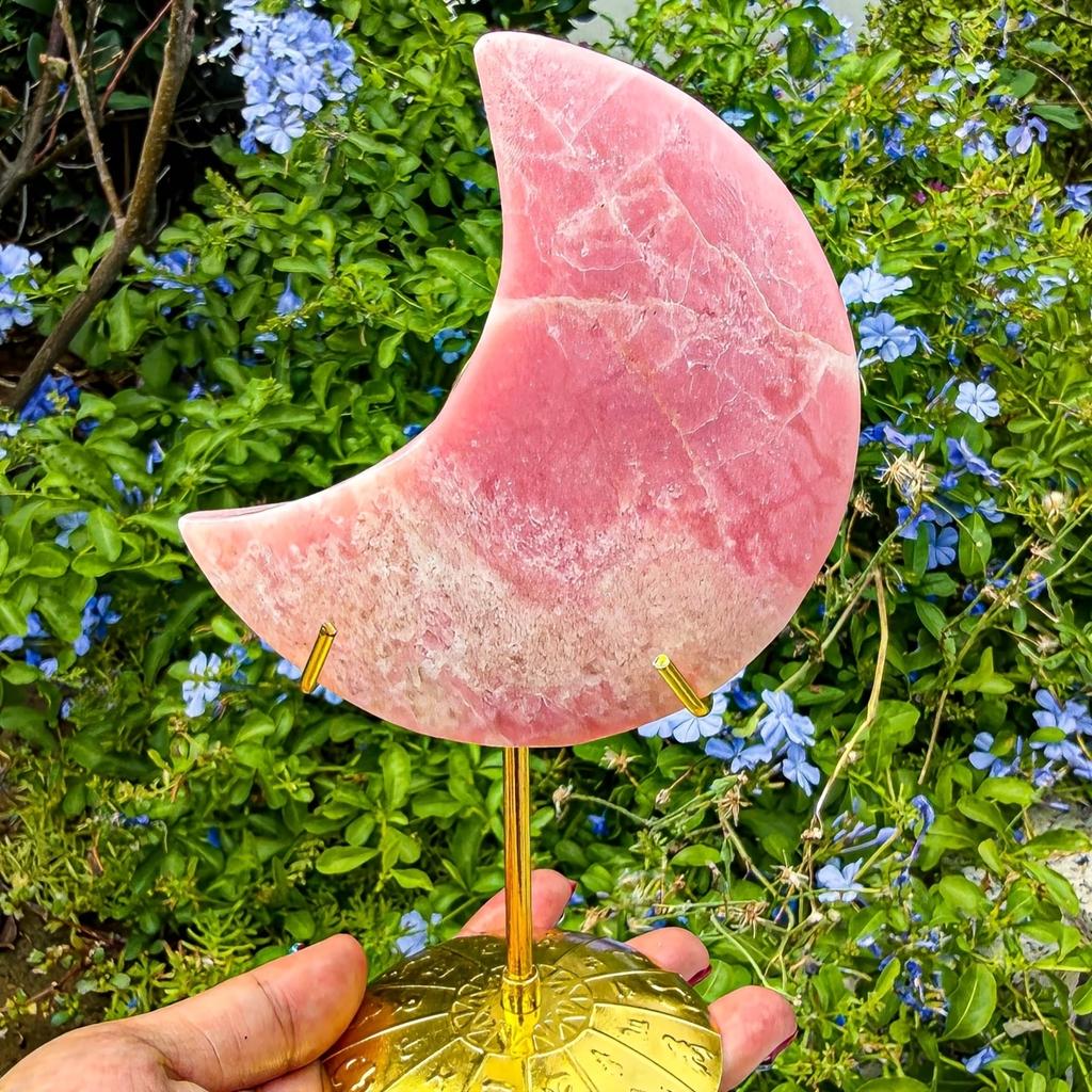 New Handmade Natural Healing Stone Pink Opal Moon Crafts Moon Carving Home Decoration
