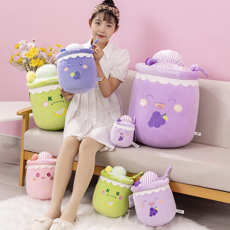 Cartoon Boba Fruit Bubble Tea Backpack Pendant   Plush Toy Stuffed Ice Cream Milk Tea  Cute Food Soft Toys Decor Girls Boys Gift
