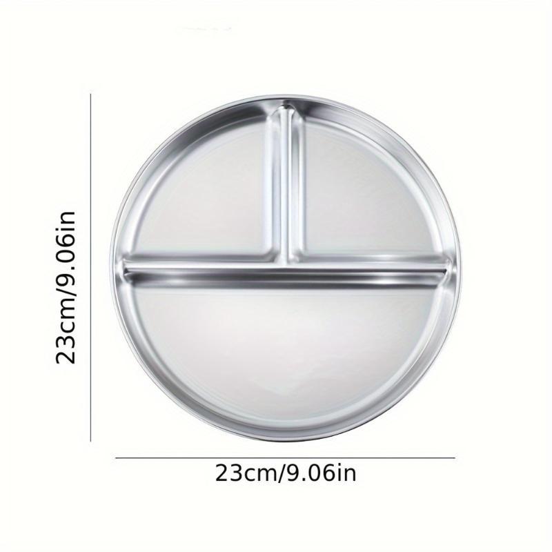 Food Grade 3 Grid Stainless Steel Dinner Plate 23CM Round 1/3Pcs Serving Tray for Commercial Restaurant Fast Food