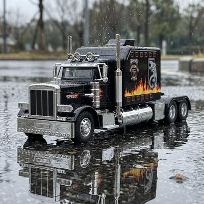 1:24 Peterbilt 389 Flame Livery American Heavy Semi Truck Tractor Alloy Metal Diecast Model Car Home Trendy Desktop Display Gift